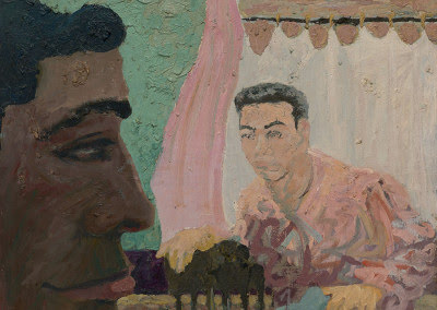 Jess Collins painting A Meeting Ground: Imaginary Portrait #11 – Chester Villalba and Robert Steinberg
